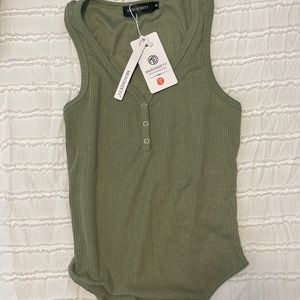 Olive Green Ribbed Bodysuit